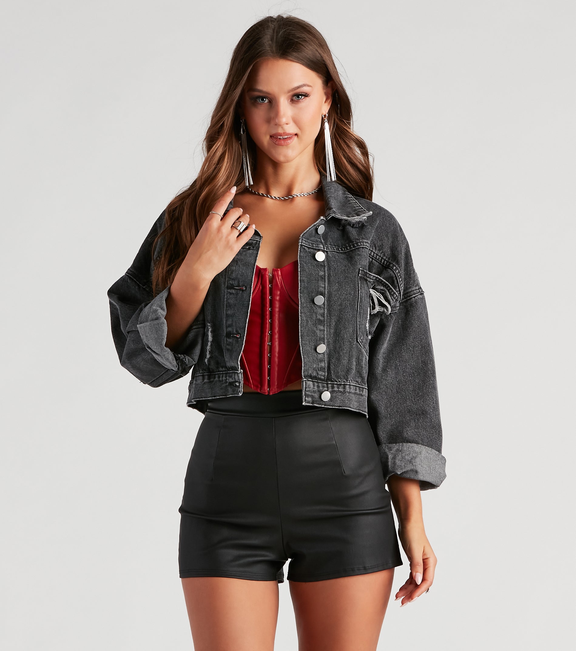 Rocker-Chic Rhinestone Fringe Denim Jacket