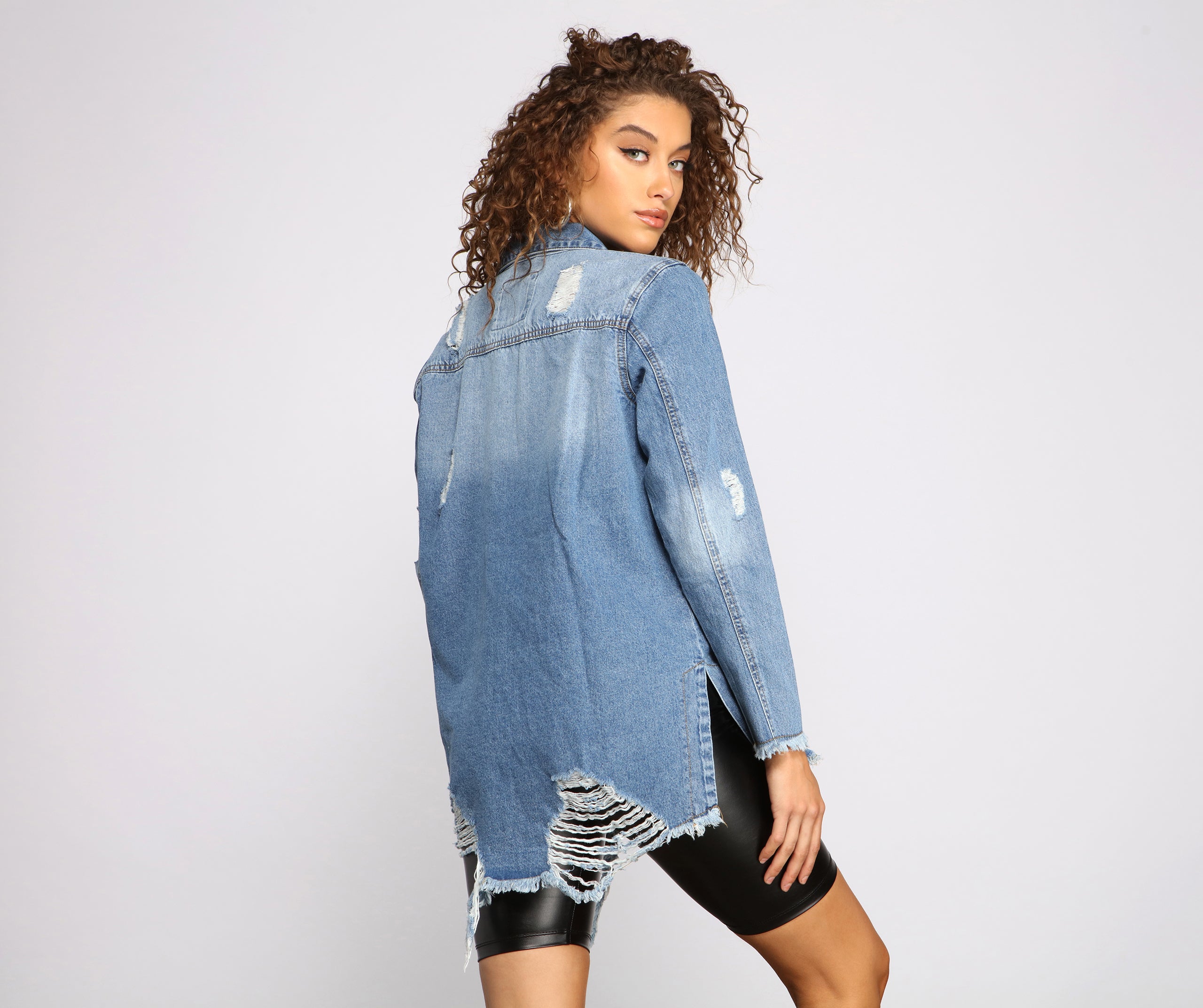 Casual Vibes Destructed Denim Shacket