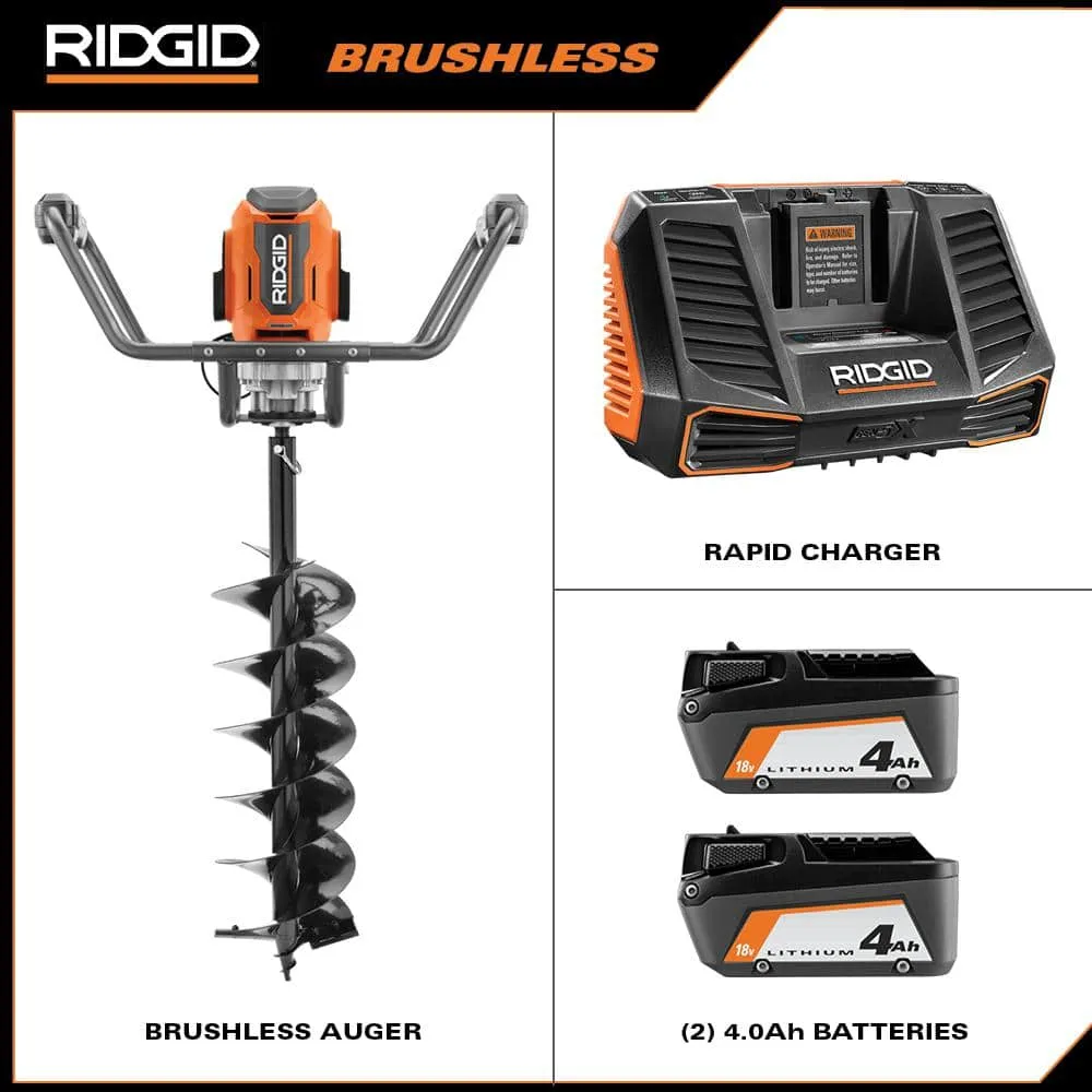 RIDGID 18-Volt Earth Auger with 8 in. Bit and (2) 4.0 Ah Batteries and Charger R01701K