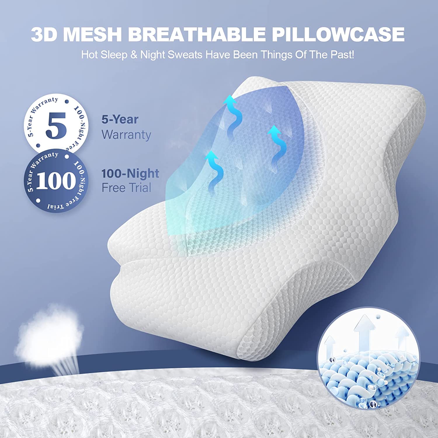 Adjustable Cervical Pillow for Neck Pain Relief, Hollow Contour Memory Foam Pillows Plus Support, Odorless Orthopedic Bed Pillows for Sleeping, Shoulder Pillow for Side Back Stomach Sleeper