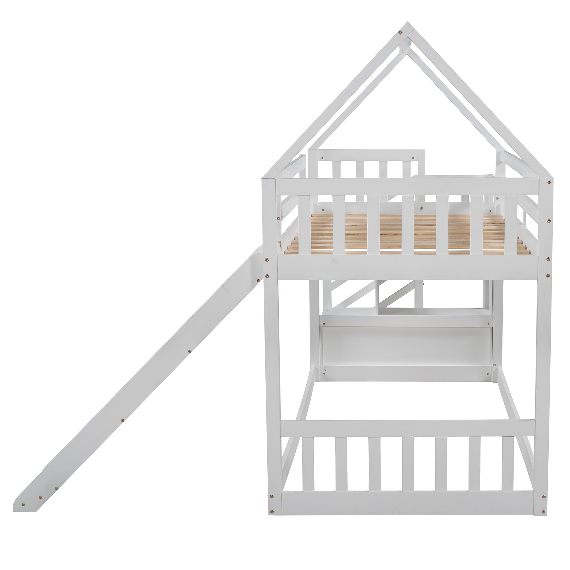EUROCO Twin over Twin House Bunk Bed with Staircase for Kids Bedroom, White