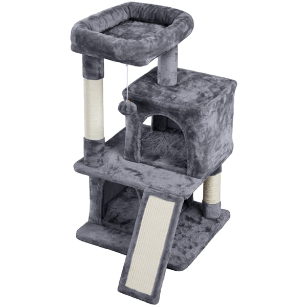 Topeakmart 36'' H Cat Tree Tower with Double Condos Scratching Posts， Dark Gray