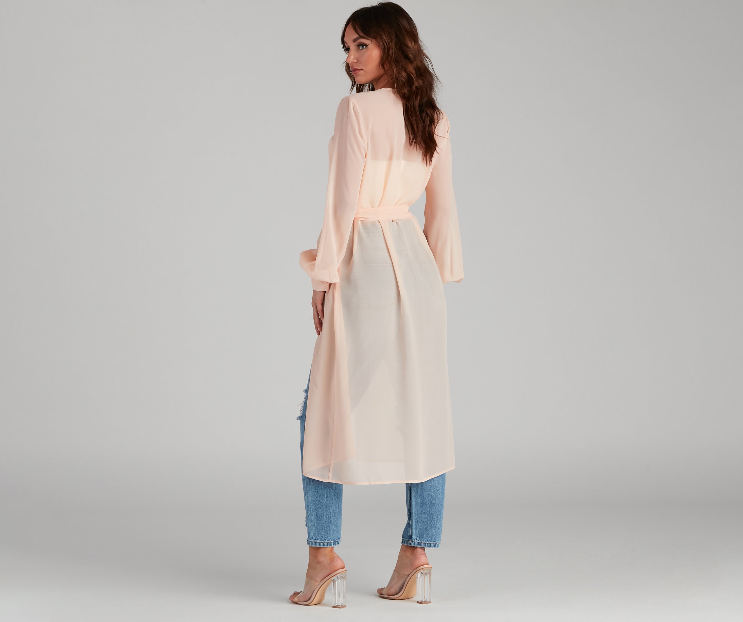 Chic Sheer Chiffon Belted Trench