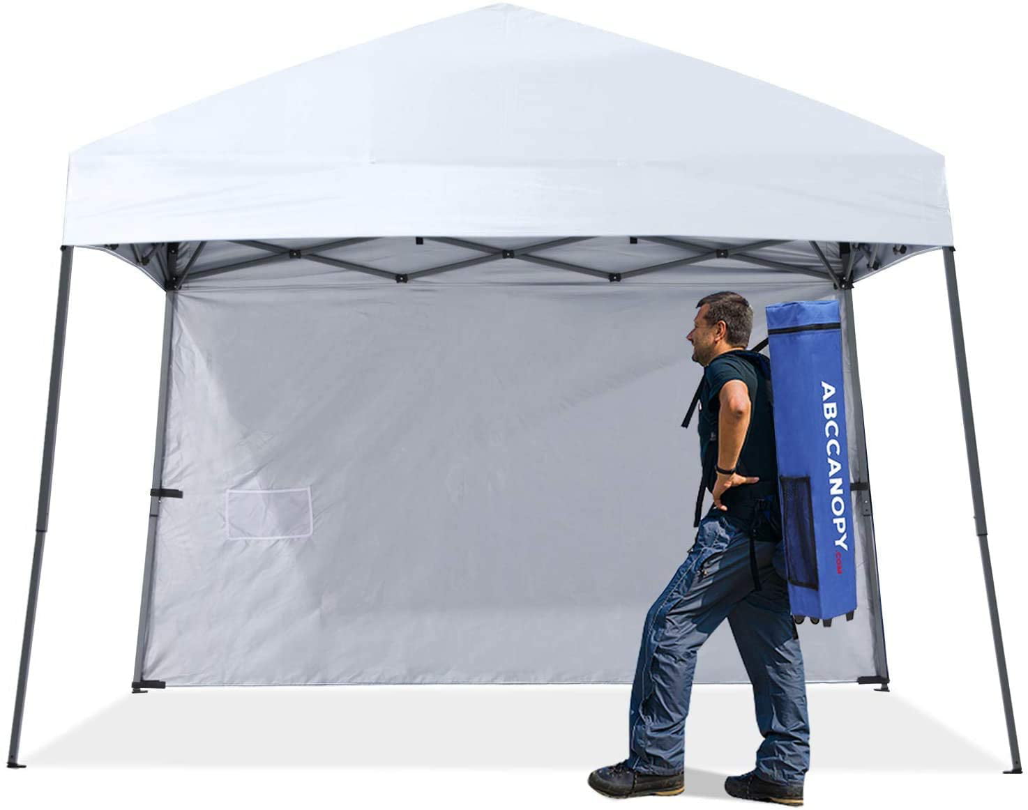 ABCCANOPY 10 ft x 10 ft Outdoor Pop up Slant Leg Canopy Tent with 1 Sun Wall and 1 Backpack Bag - White