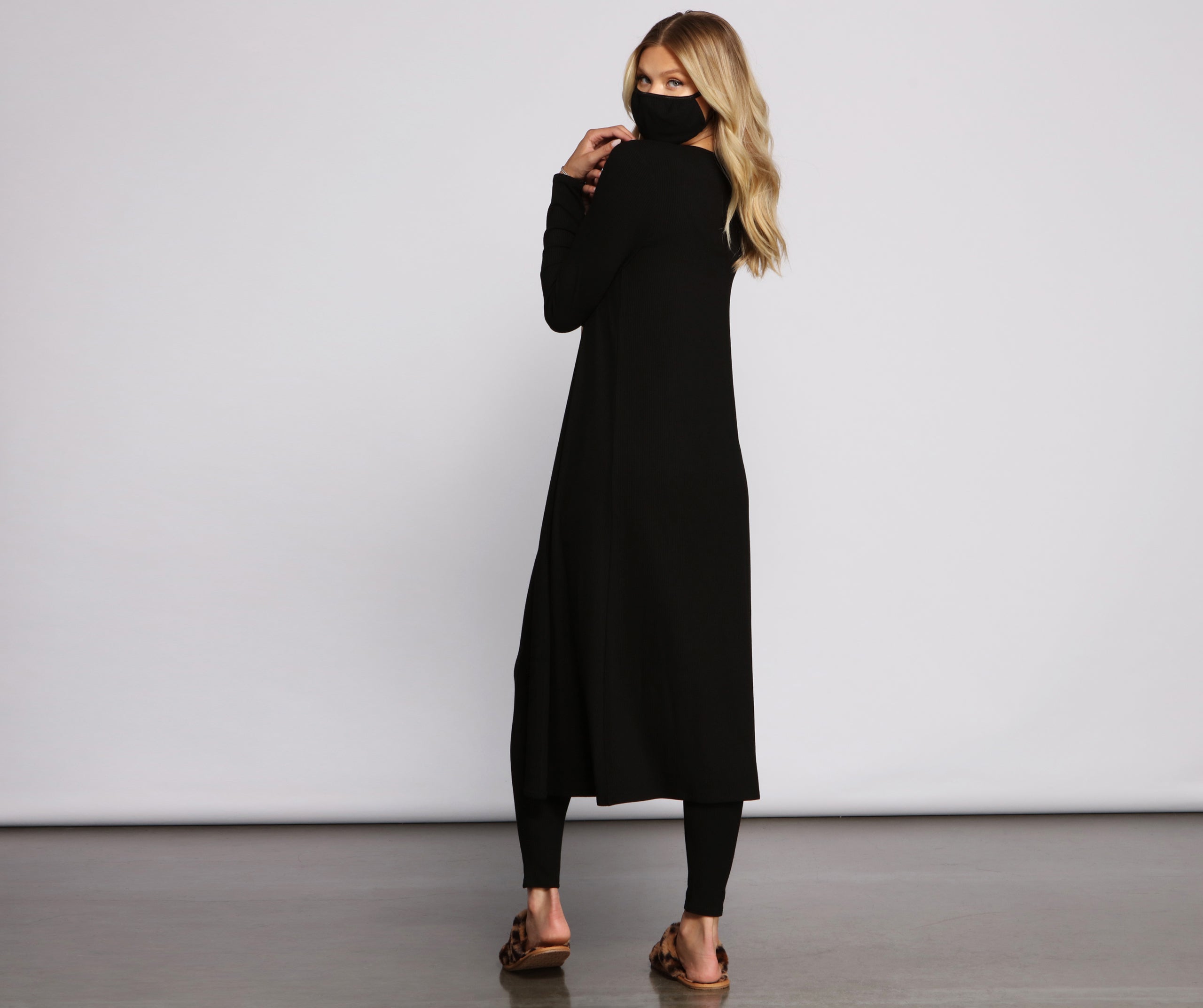 Ribbed Knit Long Sleeve Duster