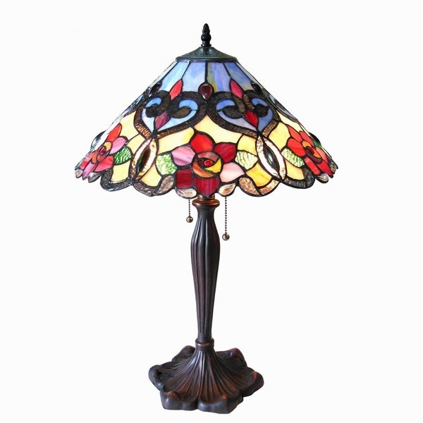  Style Rose Floral Design 2-light Antique Bronze Table Lamp