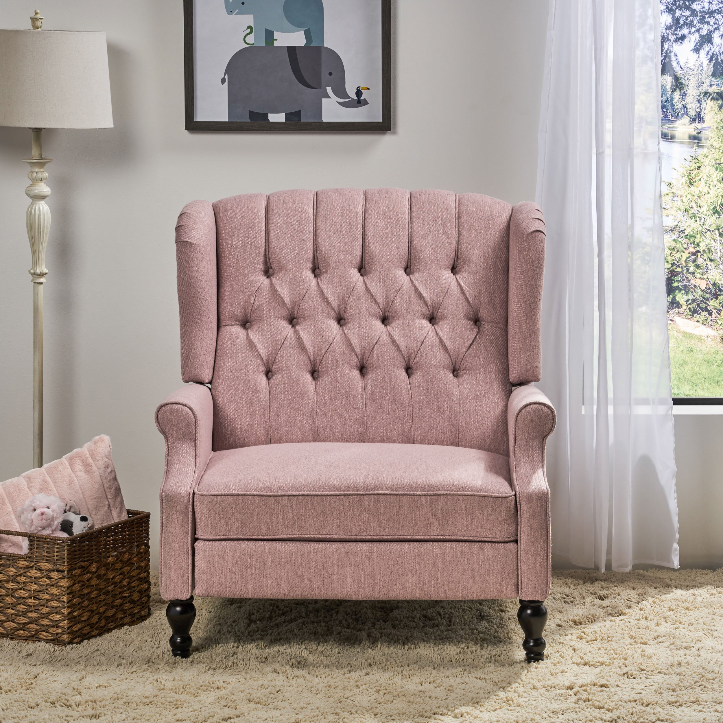 Salome Oversized Tufted Wingback Fabric Push Back Recliner