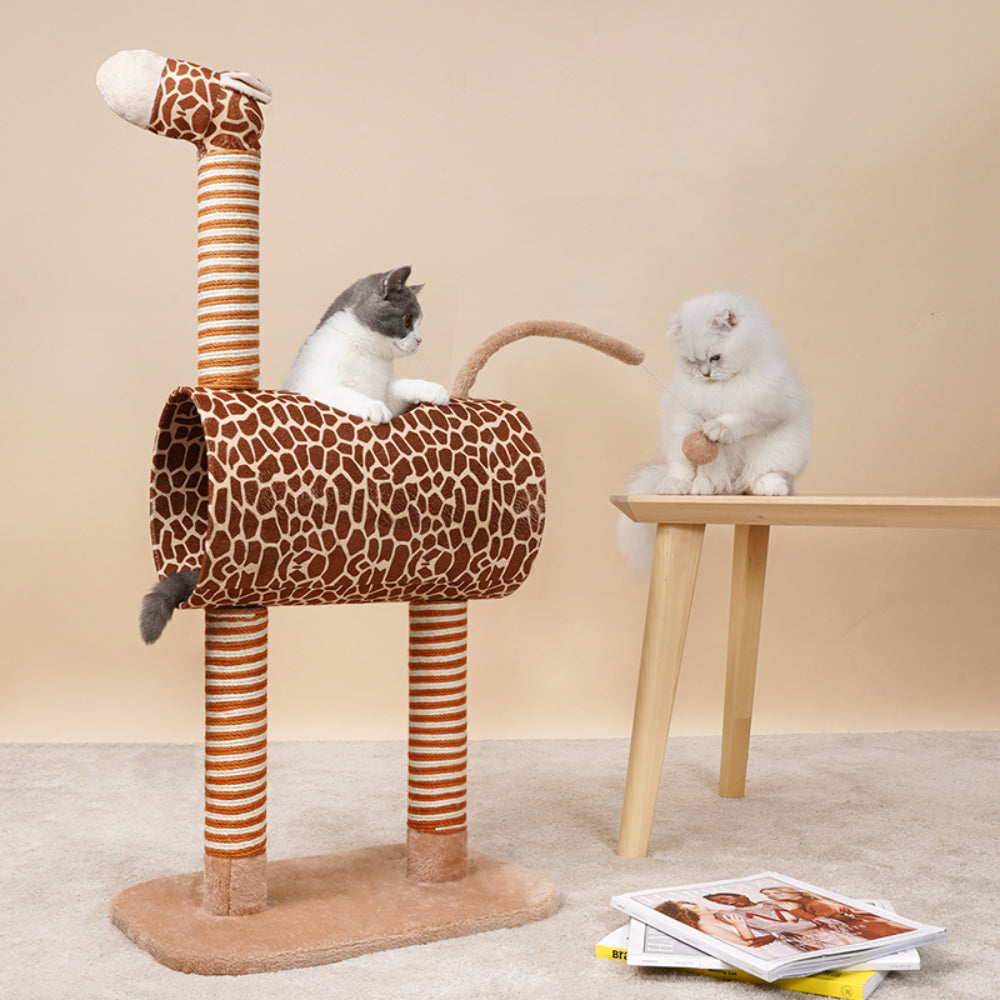 ZEZE Giraffe Cat Tree and Scratcher(Giraffe Cat Tree w/tunnel and Scratcher Cat Furniture， Large)