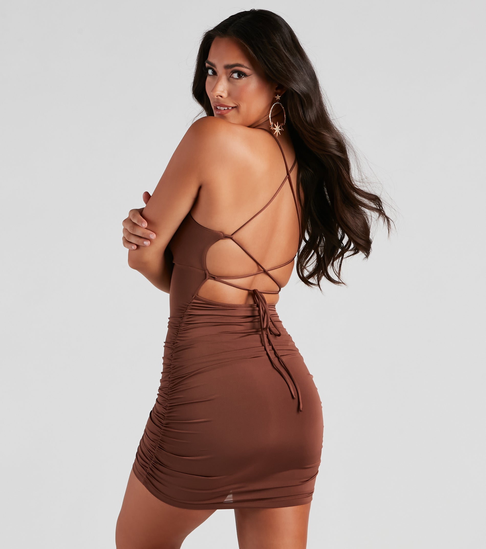 Catch A Glance Ruched Mini Dress