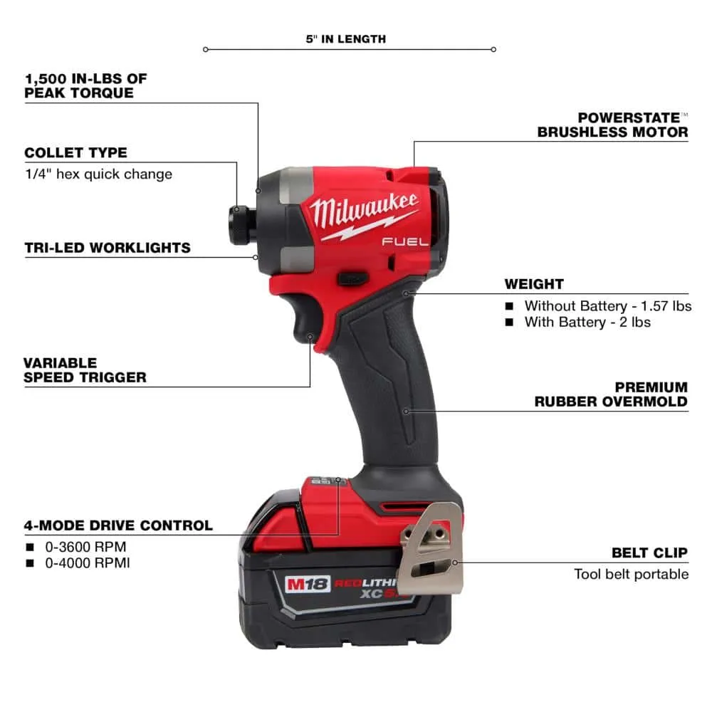 Milwaukee M18 FUEL 18-Volt Lithium-Ion Brushless Cordless Combo Kit 2-Tool with 2 Batteries Charger 4-1/2in. to 5in. Grinder 3697-22-2880-20