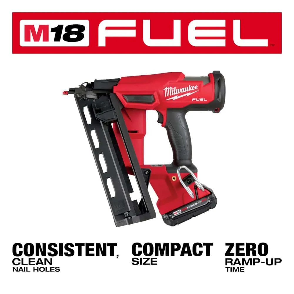 Milwaukee M18 FUEL 18-Volt Lithium-Ion Brushless Cordless Gen II 16-Gauge Angled Finish Nailer Kit with 2.0Ah Battery and Charger 2841-21CT