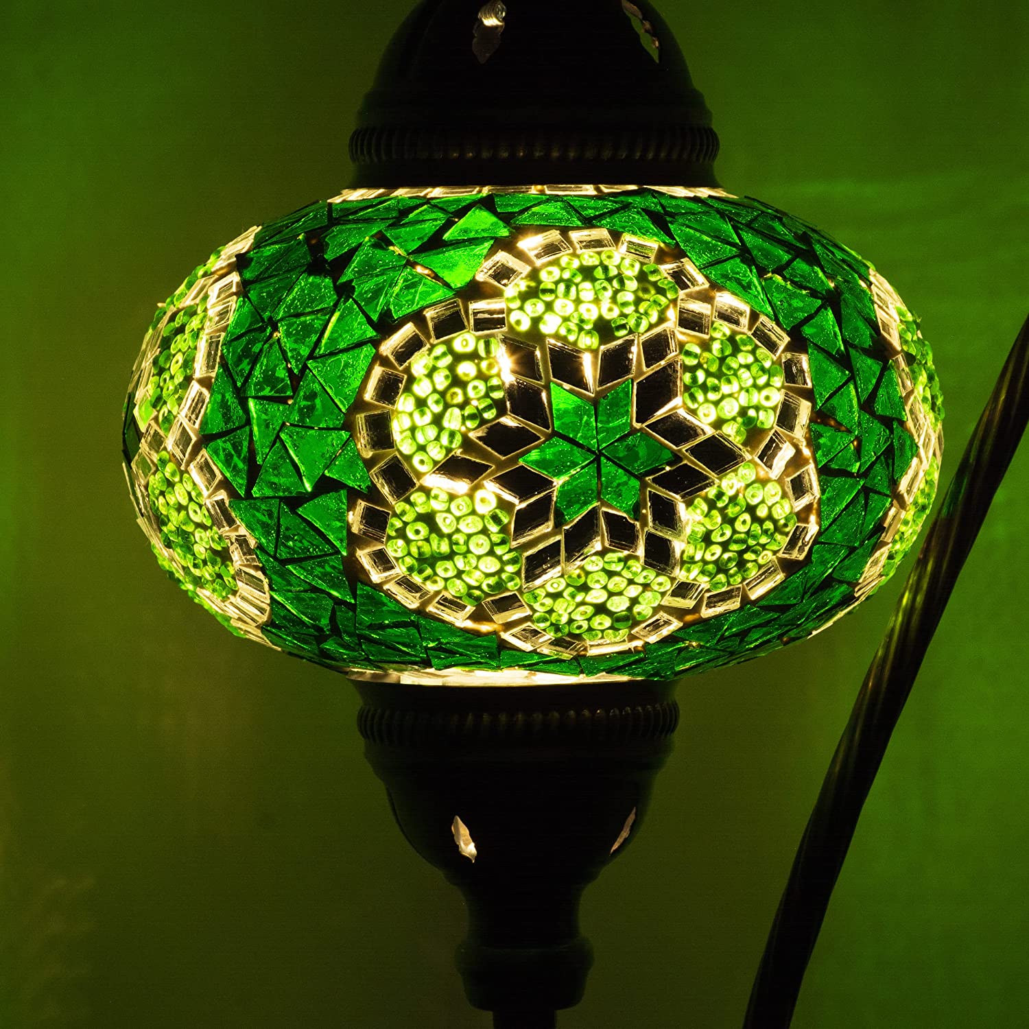 GEDUBIUBOO Moroccan Mosaic  Style Desk Lamp  Turkish Stained Glass Handmade Bedside Gooseneck Table Lamp  Bohemian Living Room Vintage Light with E12 Socket &amp;  Plug (Dark Green