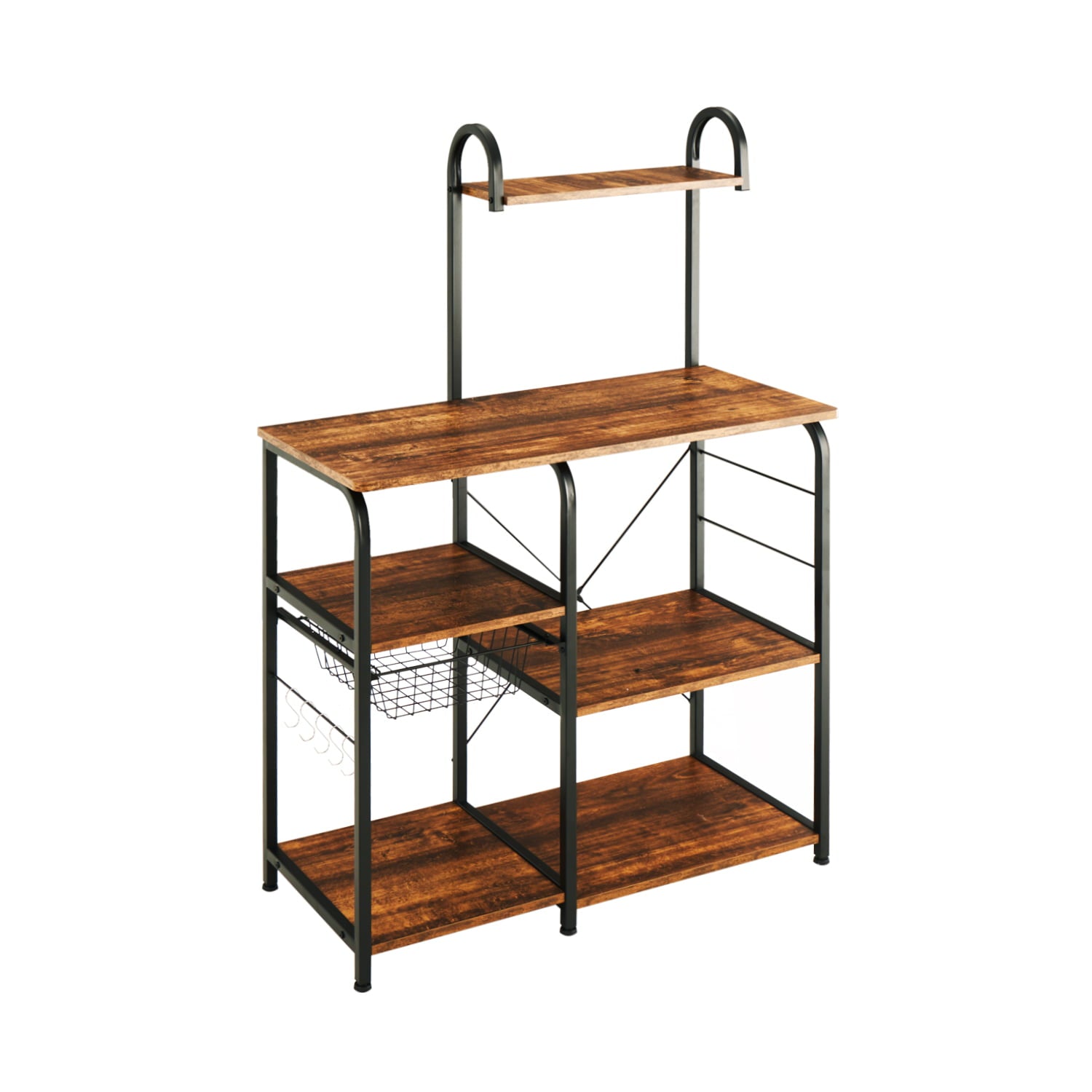 Kitchen Utility Storage Shelf Microwave Stand Cart on Wheels with Side Hooks by LAZYLAND（Brown）