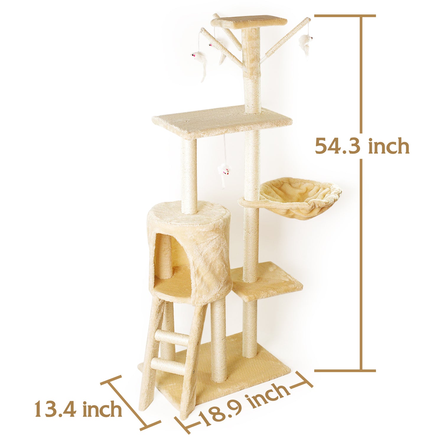 Walchoice 54.3” Cat Tree Tower for Indoor Cats， 5-Level Cat Furniture with Condo， Beige