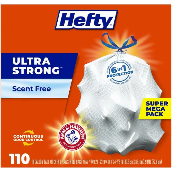 Hefty 110-Count 13 Gallon Scent Free Ultra Strong Tall Kitchen Trash Bags