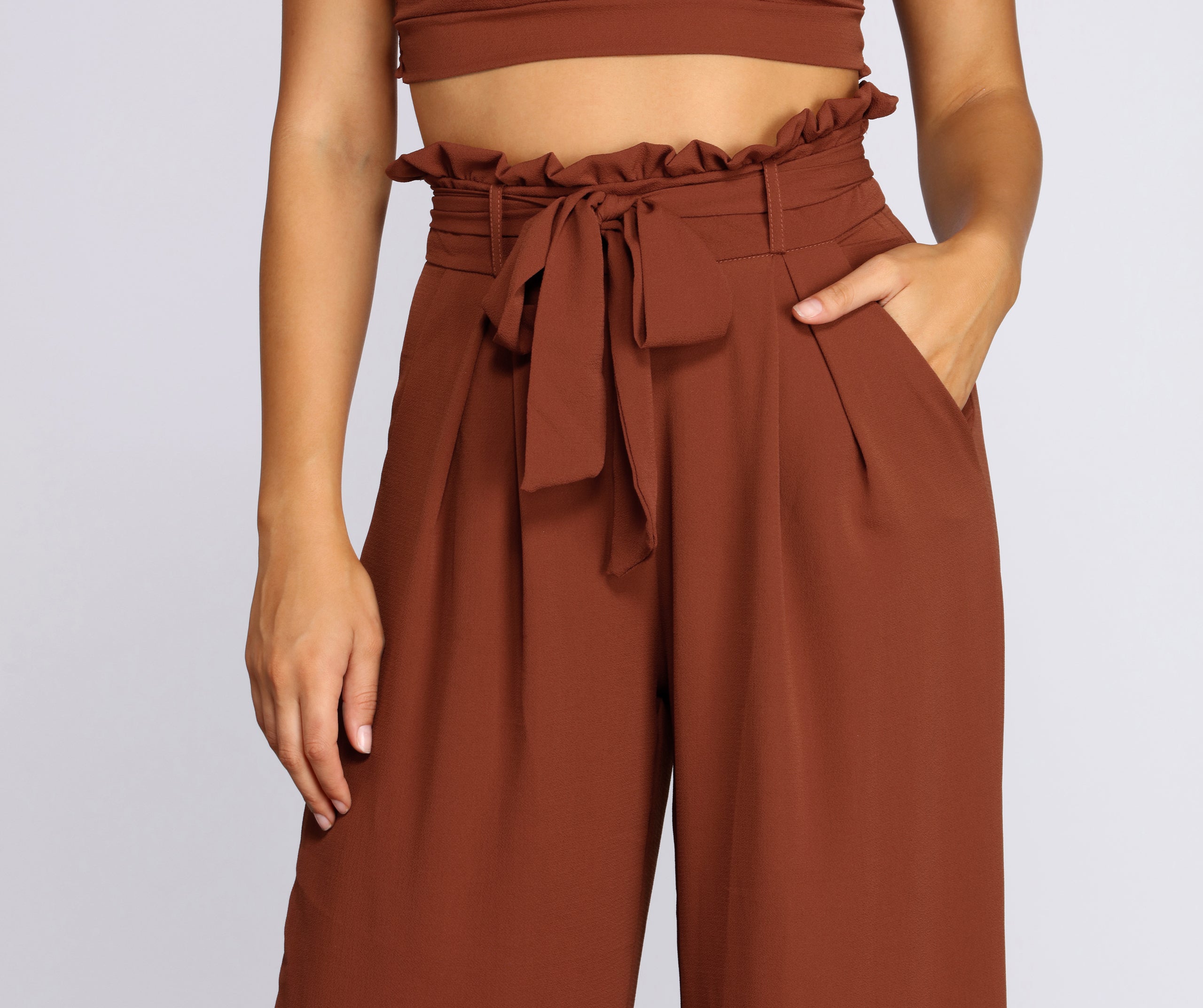 Ruffle Trim High-Waist Pants