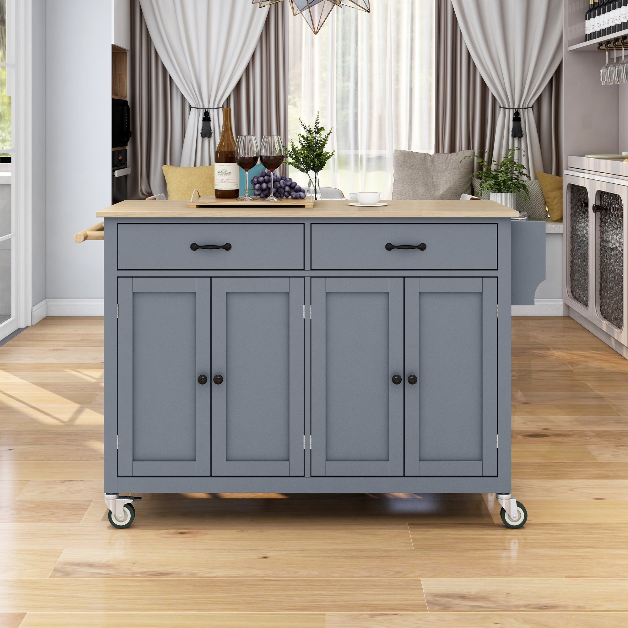 Kitchen Island on Wheels， Zarler Kitchen Island Cart with Solid Wood Top Utility Rolling Cart Trolley， GrayBlue