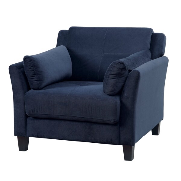 Fabric Upholstered Chair with Curved Arms and Tapered Legs， Blue