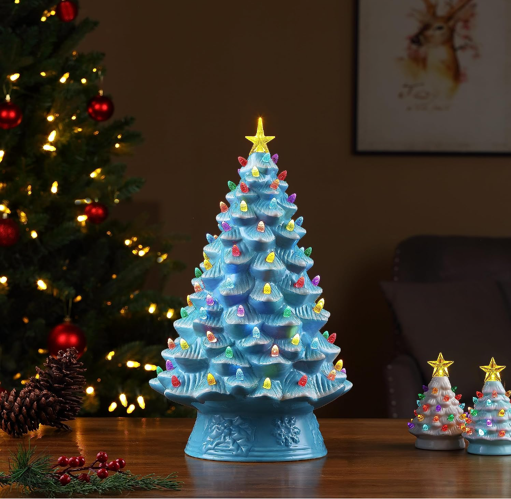 Soon to be sold out!!💝Last Day For Factory Outlet Shop , Buy 2 Get 2 Free💥Mr. Christmas Nostalgic Ceramic Christmas Tree with LED Lights