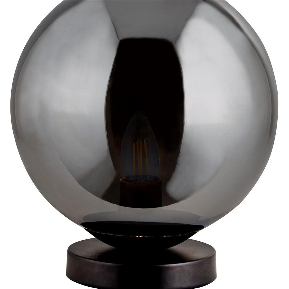 Searchlight 1025-1SM Matt Black & Smoked Glass Globe Vintage Table Desk Lamp 25cm
