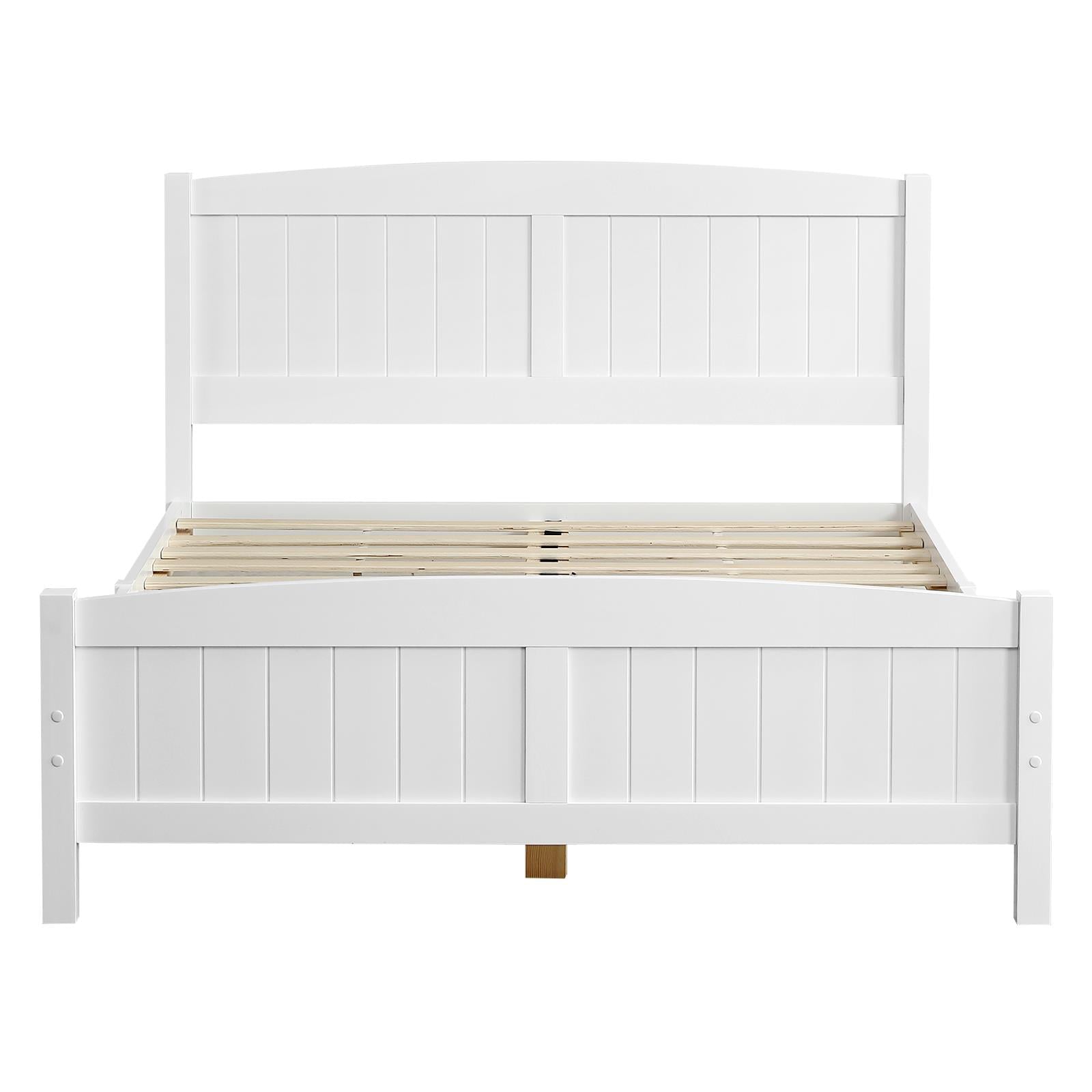 Zimtown Full Bed Frame,Solid Pine Wood Kids Twin Platform Bed Frame, Bedroom Full Bed with Headboard for Adults, White