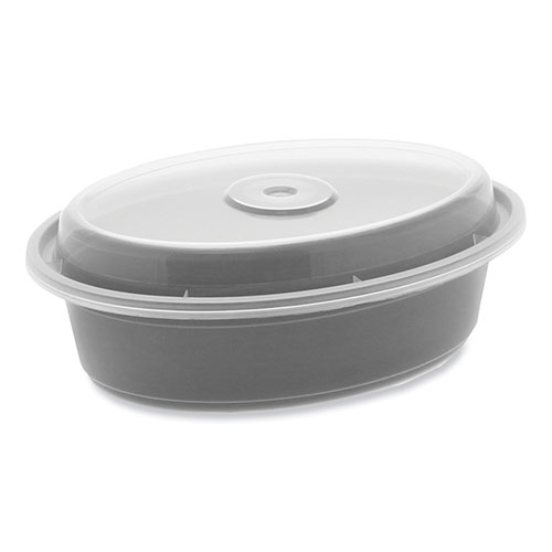 Pactiv Newspring VERSAtainer Microwavable Containers | Oval， 16 oz， 6.8 x 4.8 x 1.9， Black