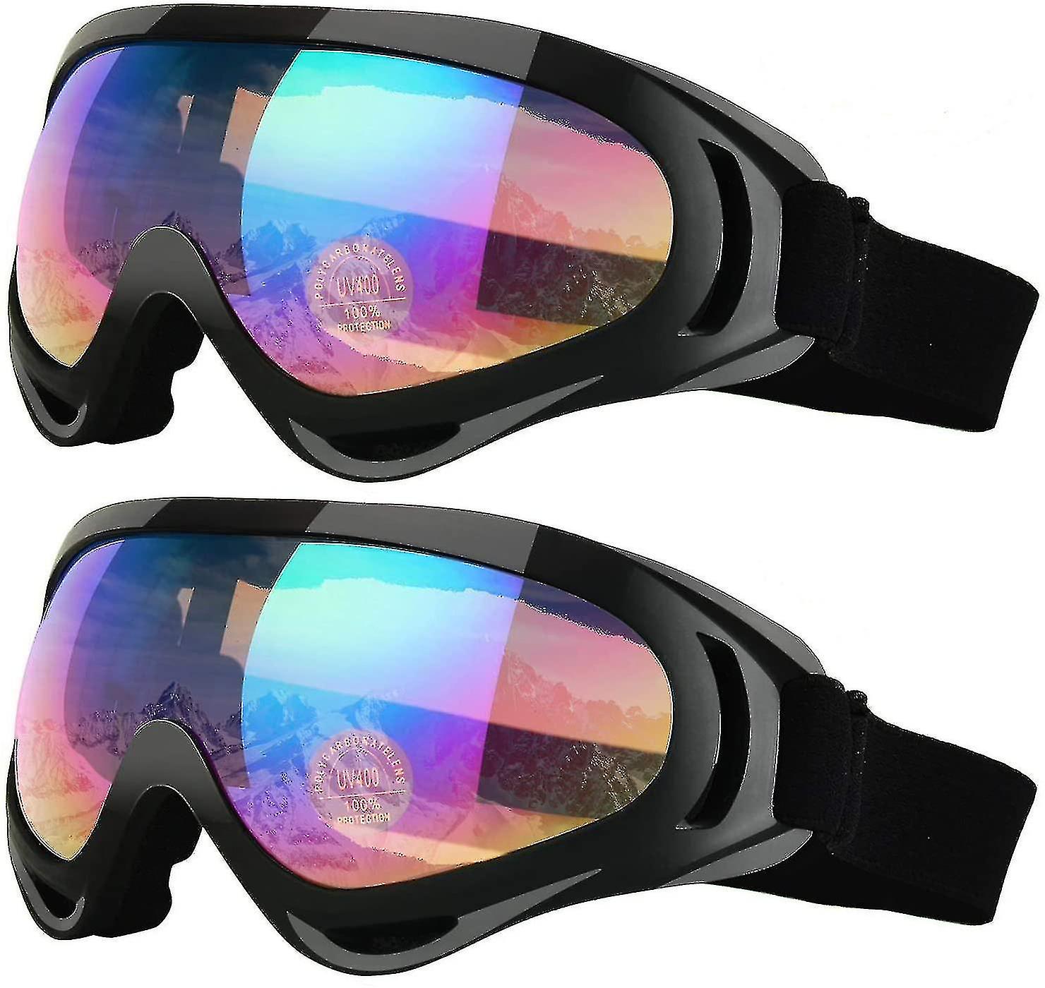 Ski Goggles， Pack Of 2， Snowboard Goggles For Kids， Boys and Girls， Youth， Men and Women， Helmet Compatible With Uv 400 Protection， Wind Resistance， Anti-