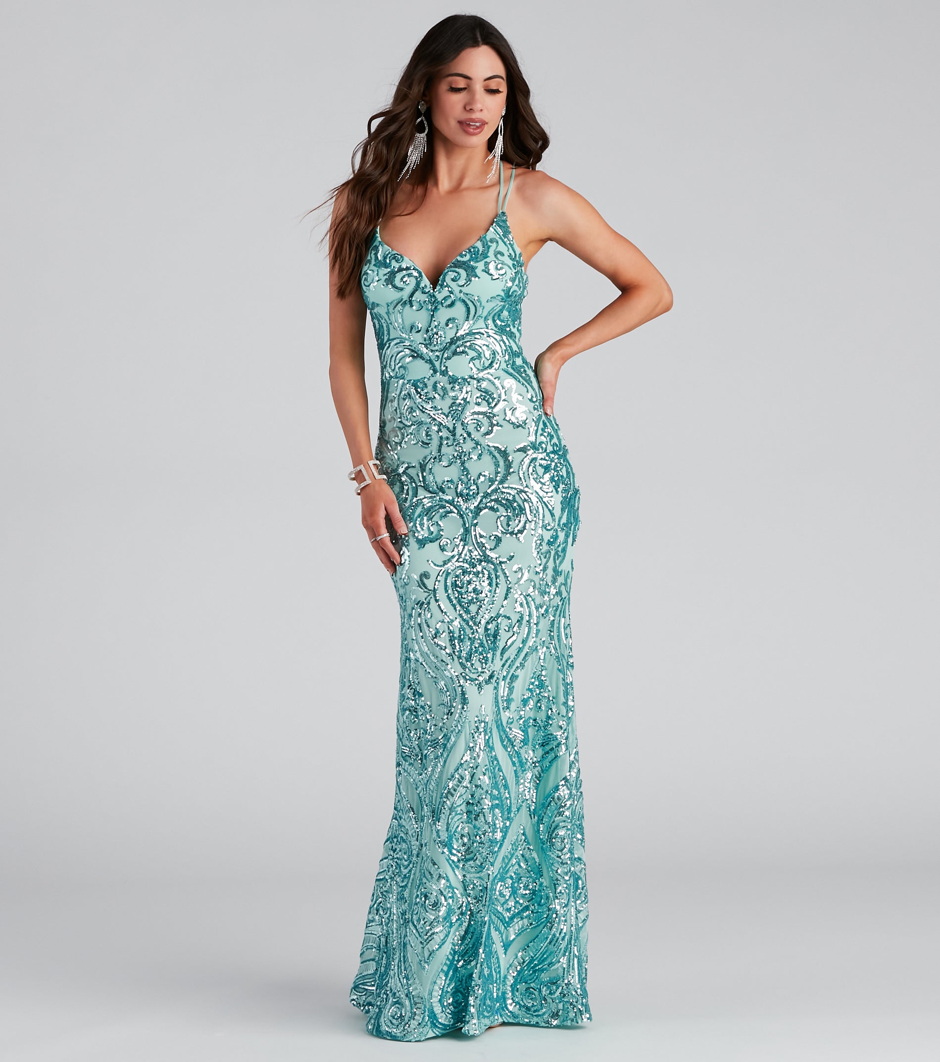 Aliyah Formal Sequin Lace Back Dress