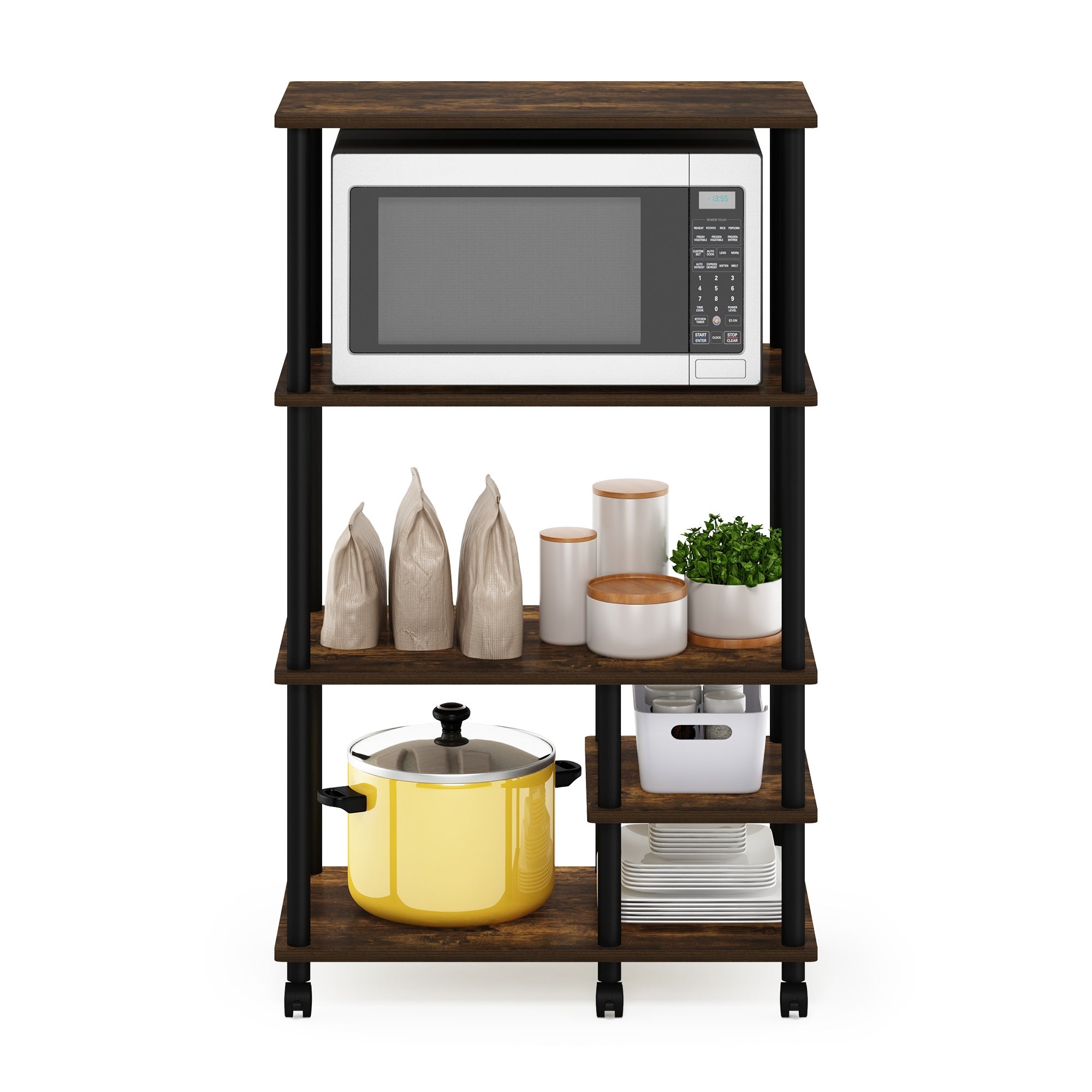 Furinno Turn-N-Tube 4-Tier Toolless Kitchen Storage Shelf Cart， Amber Pine/Black
