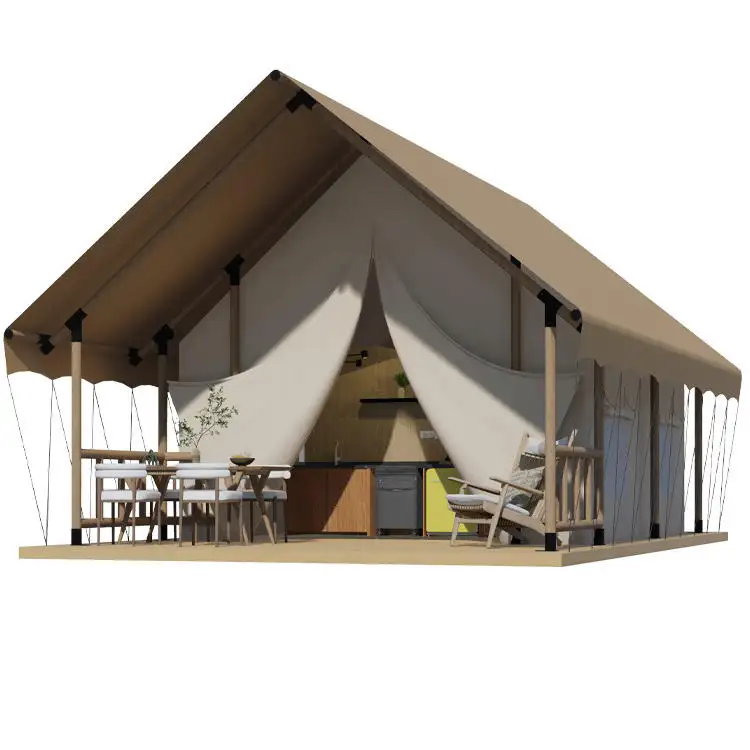 Hotel Resort Romantic Waterproof Wooden Pole Family Wall Luxury Camping Glamping Canvas Safari Tent