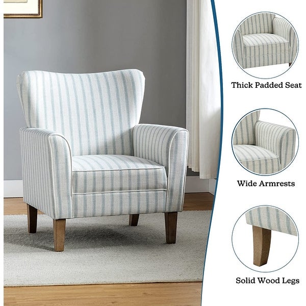 Warren Farmhouse Striped Wingback Chair with Solid Wood Legs Set of 2 by HULALA HOME