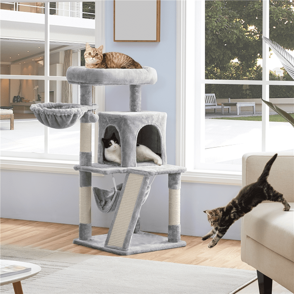 Yaheetech 40-in Multi-Level Cat Tree Tower with Condo， Light Gray