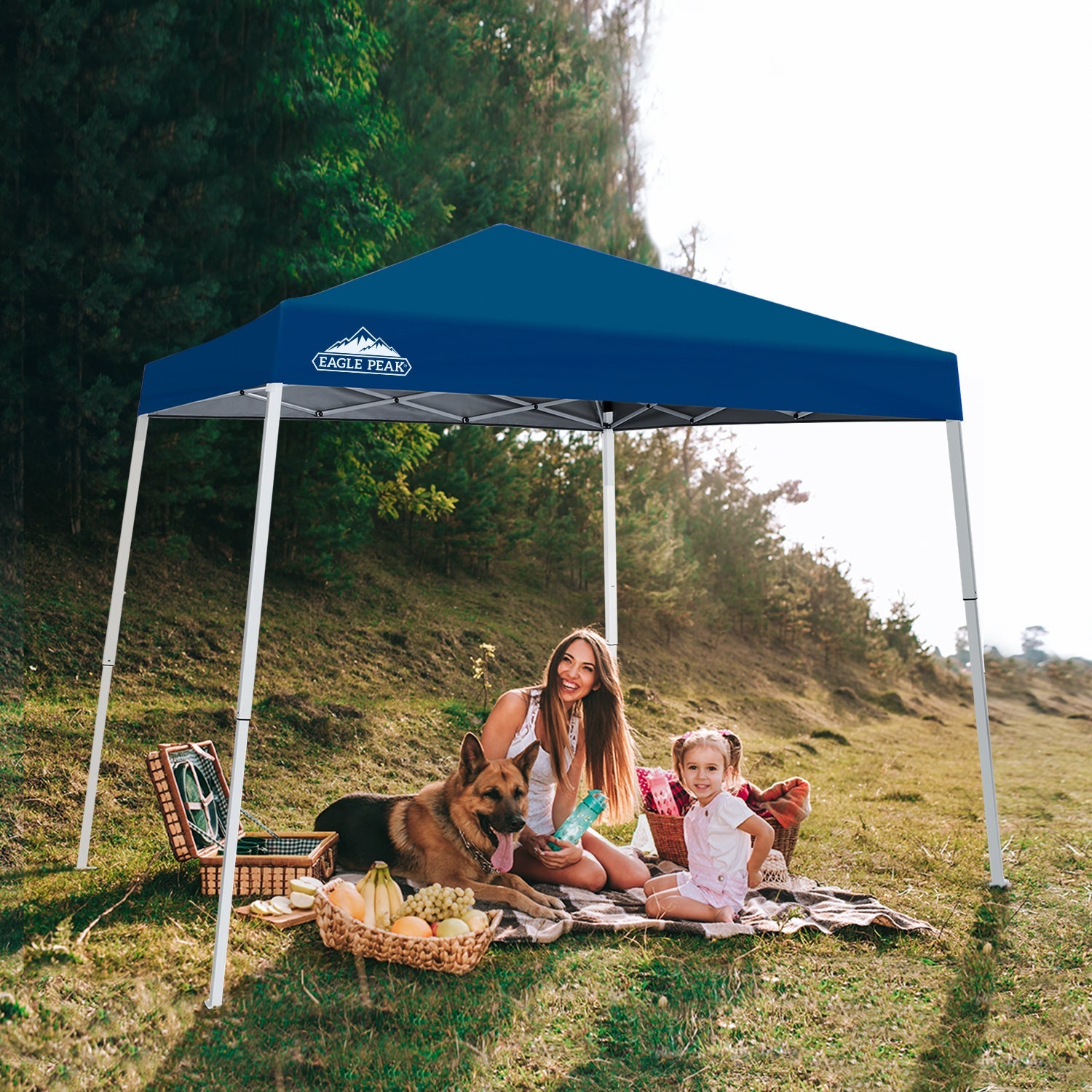 EAGLE PEAK 10' x 10' Slant Leg Pop-up Canopy Tent Easy One Person Setup Instant Outdoor Canopy Folding Shelter with 64 Square Feet of Shade (Dark Blue)