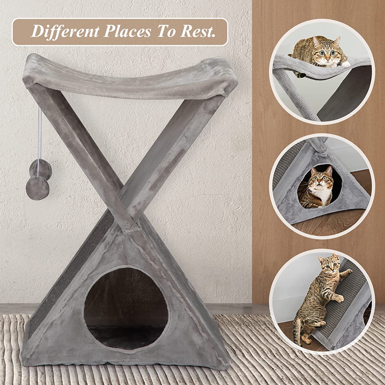 Best 28 inch  Foldable  Tower Tree Pet Cat  - Cat Toys and Beds and Cats Play Towers/Cat Scratching Post for Large Cats/larfe Cat House/Cat Accessories