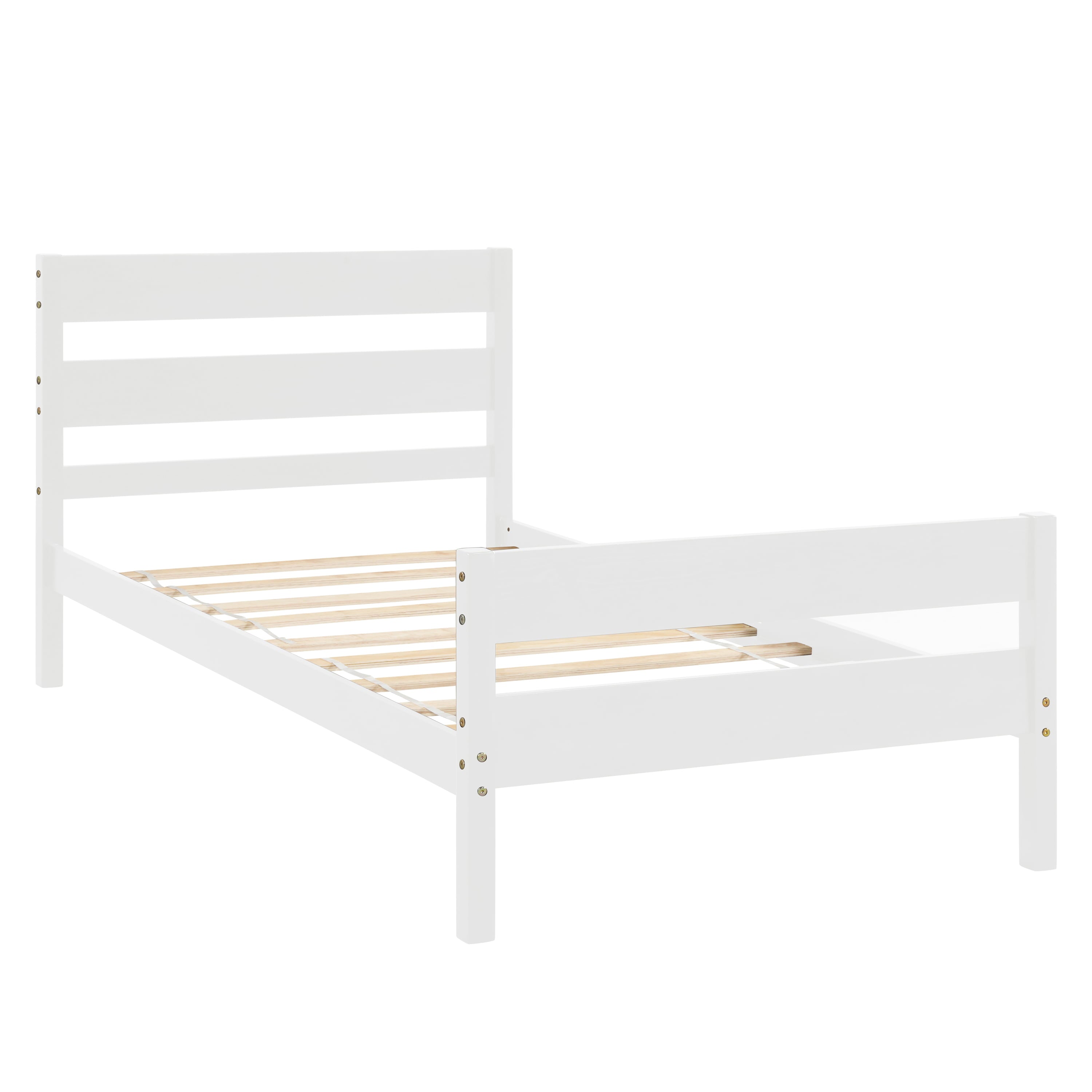 uhomepro Twin Bed Frame No Box Spring Needed, Wood Platform Bed Frame with Headboard and Footboard, Strong Wooden Slats, Twin Bed Frames for Kids, Adults, Modern Bedroom Furniture, White