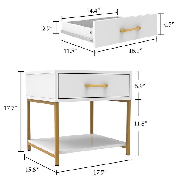 -Drawer Modern Nightstand - Bedside End Table - White/Black|