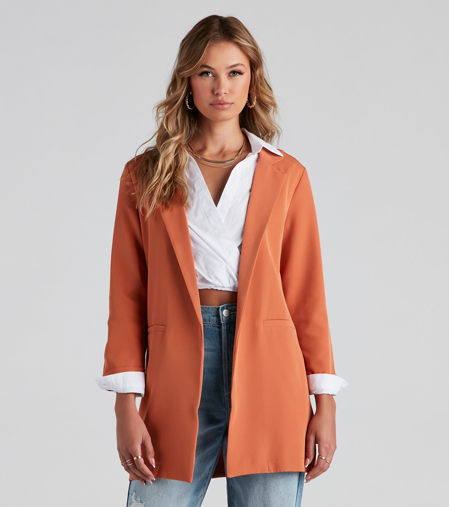 Biz Call 3/4 Sleeve Boyfriend Blazer