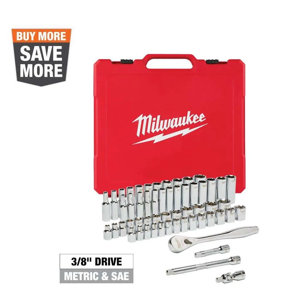 Milwaukee 3/8 in. Drive SAE/Metric Ratchet and Socket Mechanics Tool Set (56-Piece) 48-22-9008