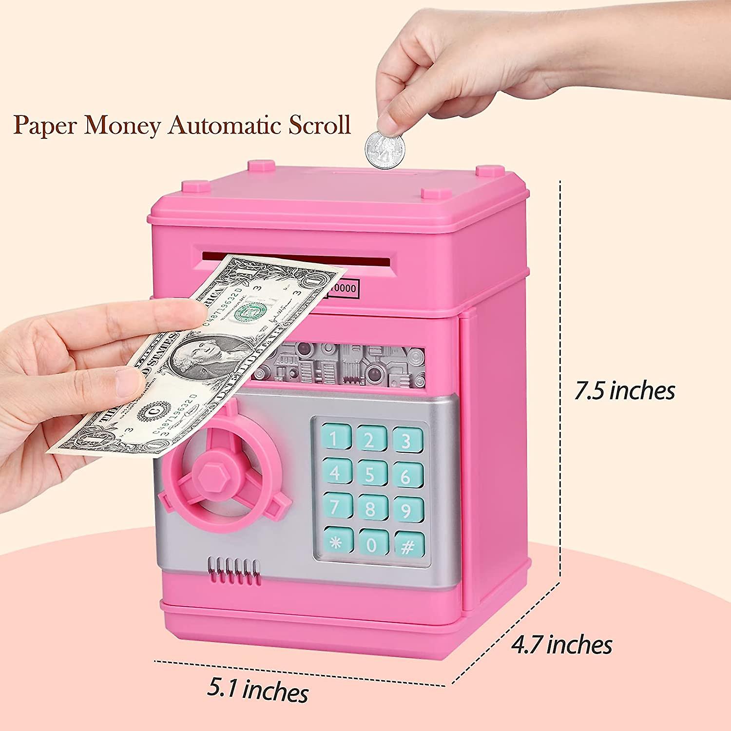 Kids Stuff Piggy Bank， Auto Scroll Paper Money Atm， Electronic Real Coin Bank With Safe Password Lock， Plastic Large Saving Box， Gifts Toys For 3 4 5