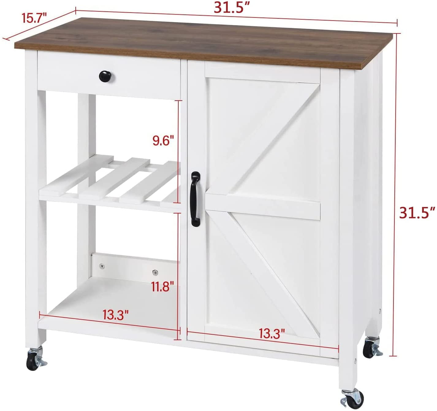 Catrimown Farmhouse Kitchen Island Cart with Storage， Rolling Kitchen Cart， Microwave Stand Coffee Cart， White