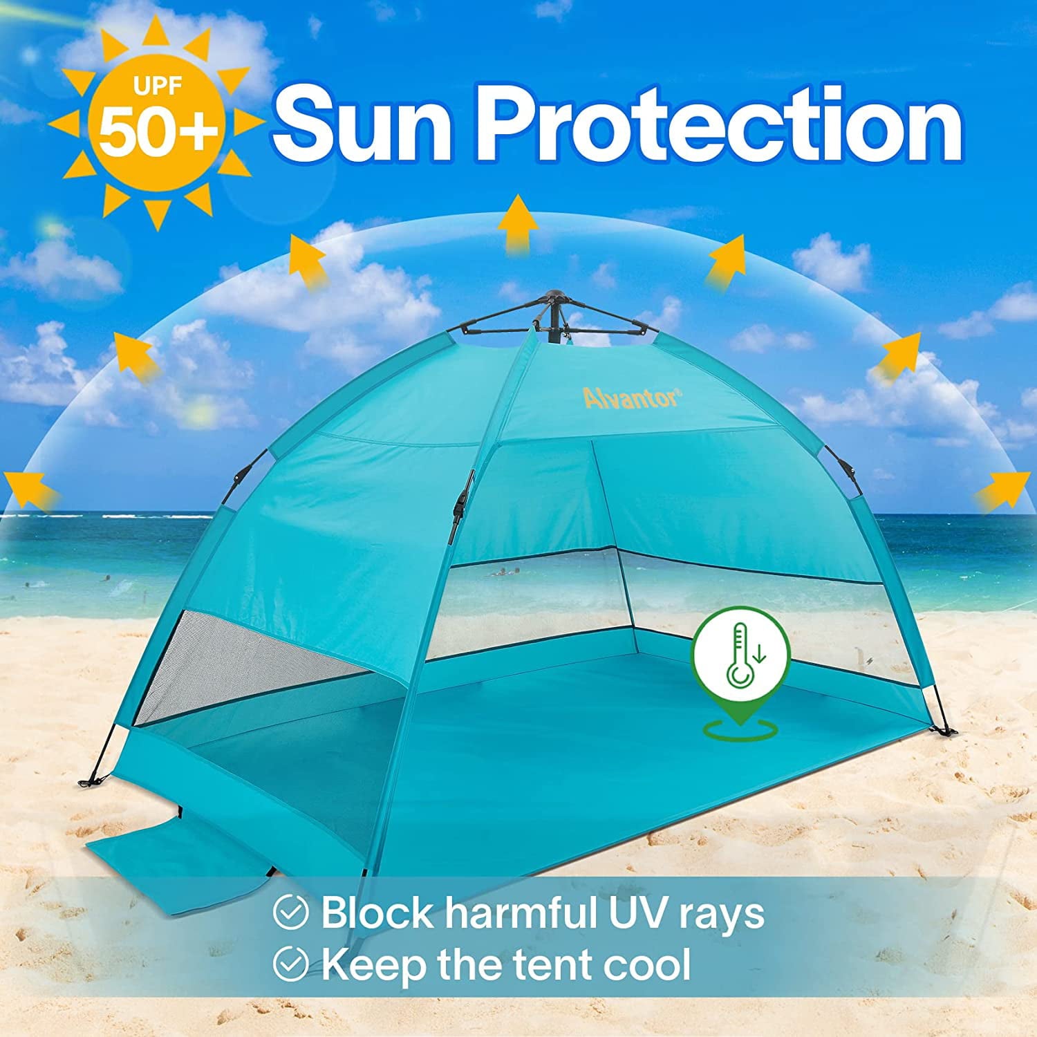 Beach Umbrella Tent Automatic Pop Up Sun Shelter UPF 50+ Cabana Camping Hiking Canopy by Alvantor