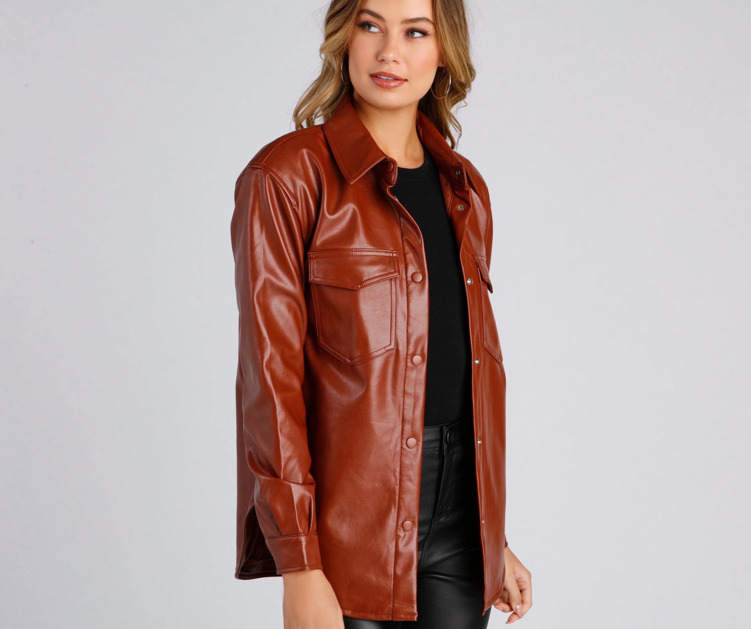 Casual-Chic Mood Faux Leather Shacket