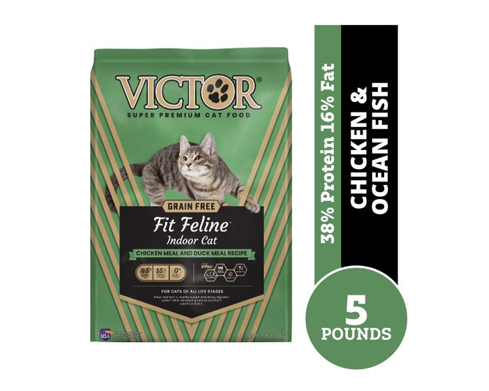 Victor Grain Free Fit Feline Chicken Meal  Duck Meal Recipe Dry Indoor Cat Food， 5 lb. Bag