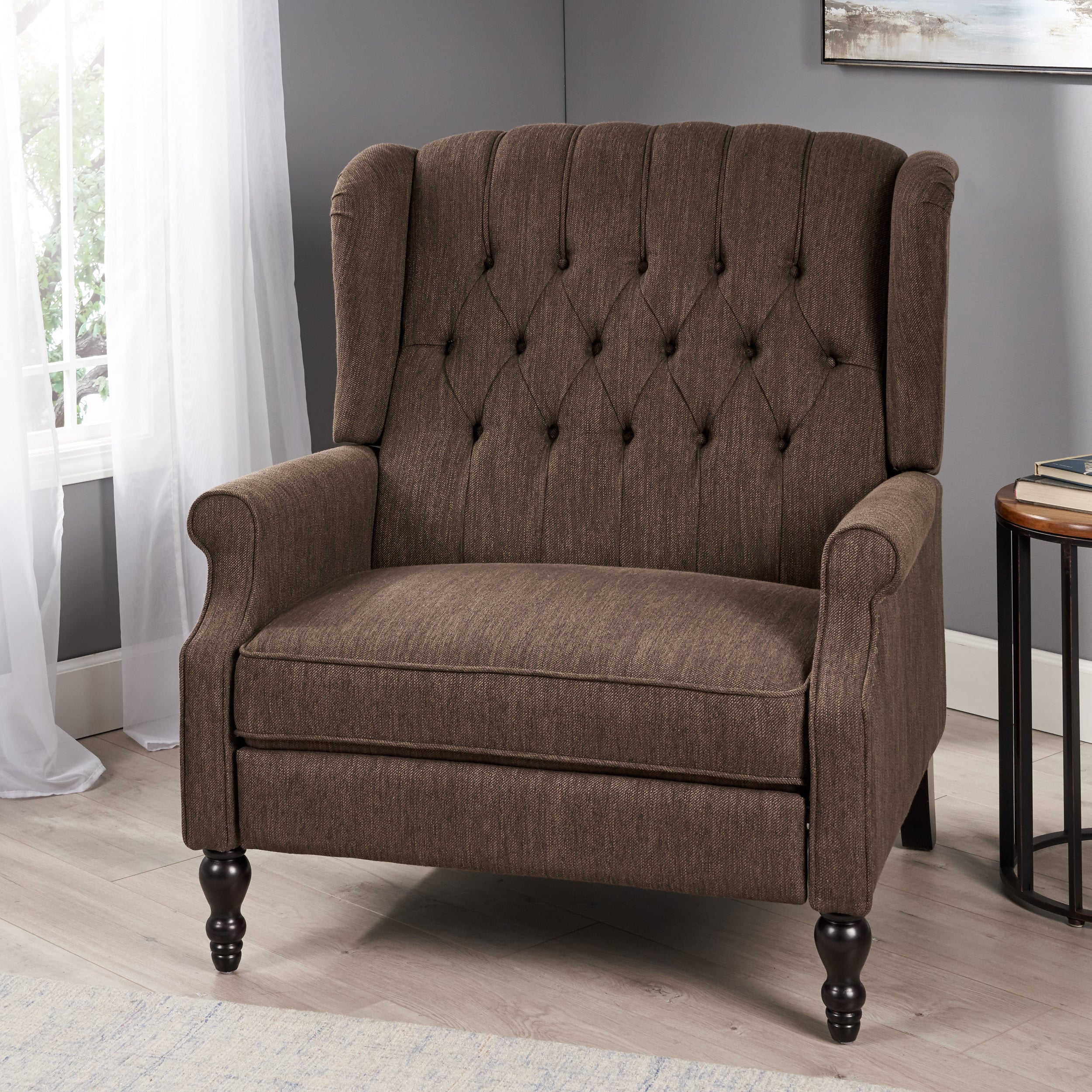 Salome Oversized Tufted Wingback Fabric Push Back Recliner