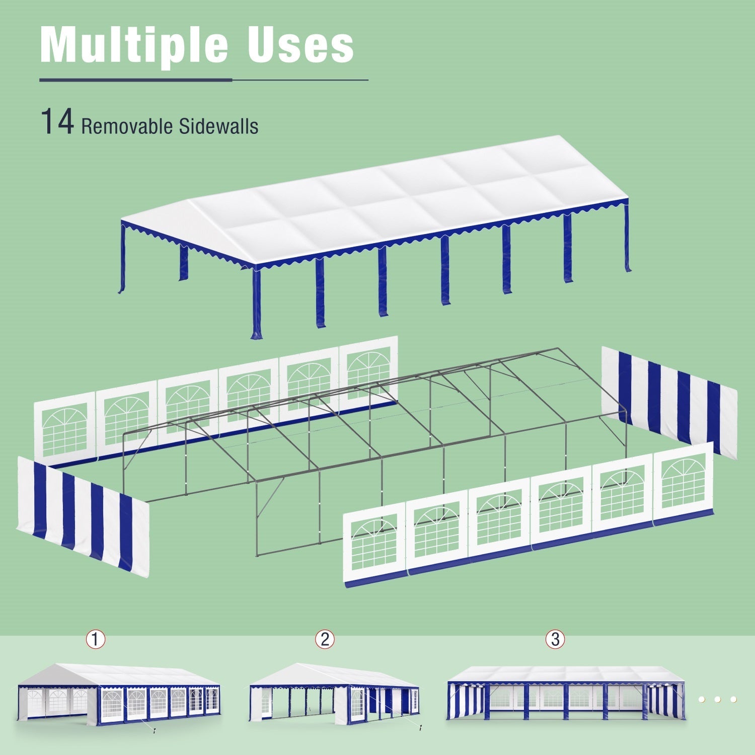 MF Studio 20'X40' Party Tent Outdoor Patio Event Shelter Canopy with 12 Removable Sidewalls, White and Blue
