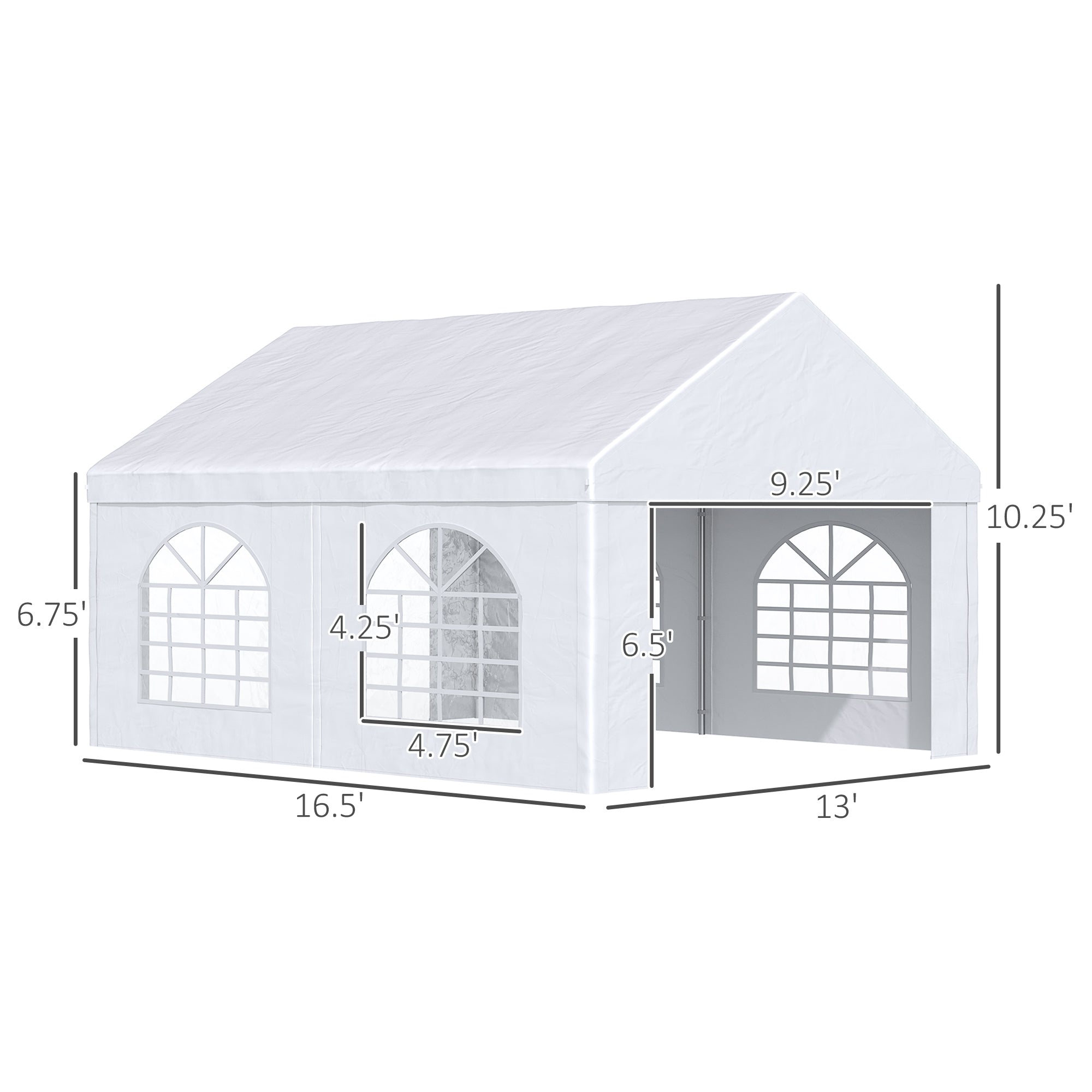 Outsunny 13' x 16' Party Tent Carport with Removable Sidewalls, Windows and Double Doors, Heavy Duty Canopy Tent Sun Shade Shelter, for Parties, Wedding, Outdoor Events, BBQ