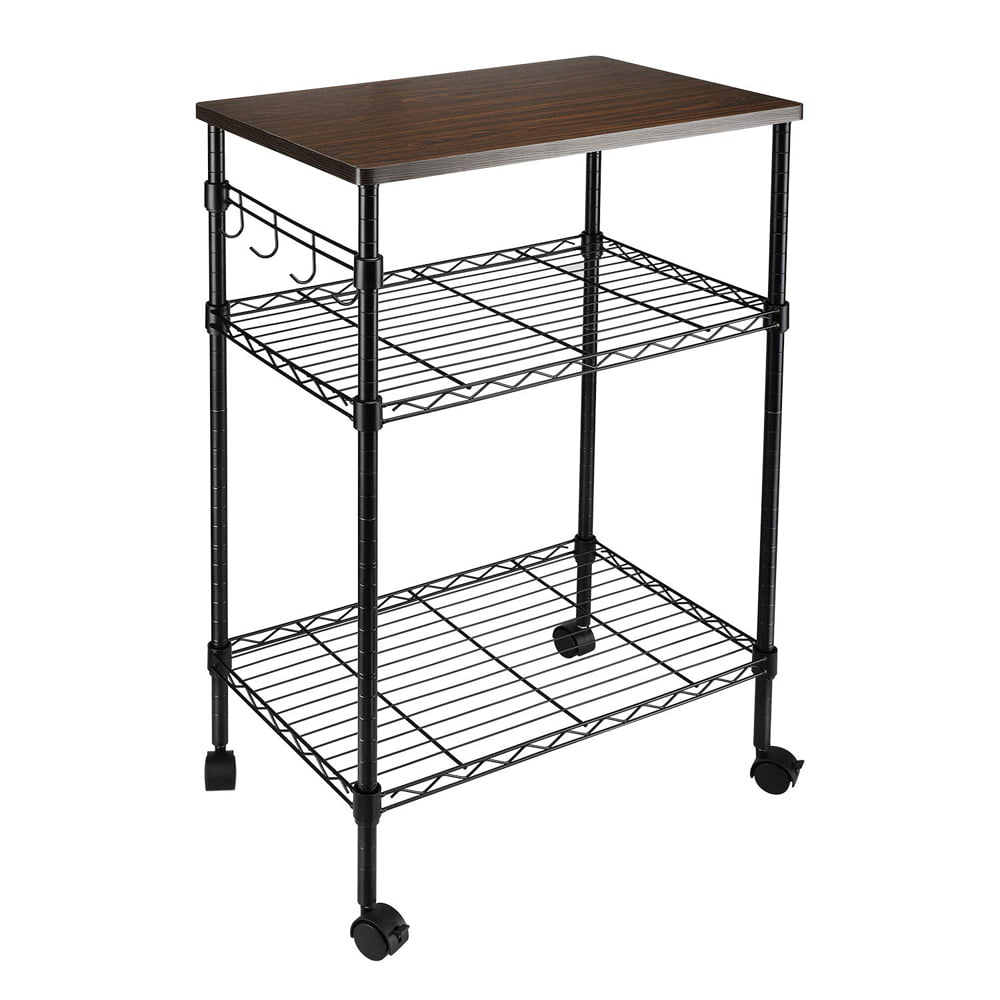 3-Tier Kitchen Utility Cart Wheels with Locking Casters Black
