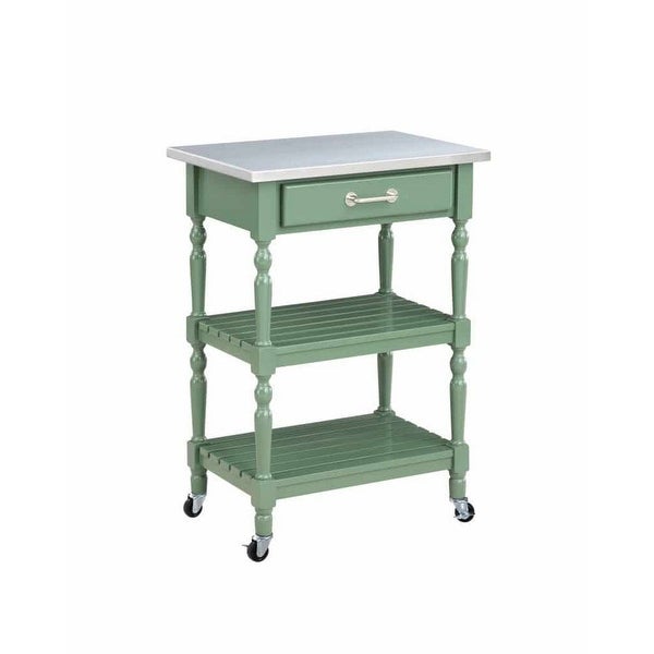 Irvin 33 Inch Kitchen Cart with Drawer and Shelves， Locking Wheels， Green - 33 H x 23 W x 16 L - - 37863993
