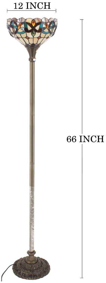 BBNBDMZ  Floor Lamp Serenity Victorian Stained Glass Light 12X12X66 Inches Pole Torchiere Standing Corner Torch Uplight Decor Bedroom Living Room  Office S021 Series