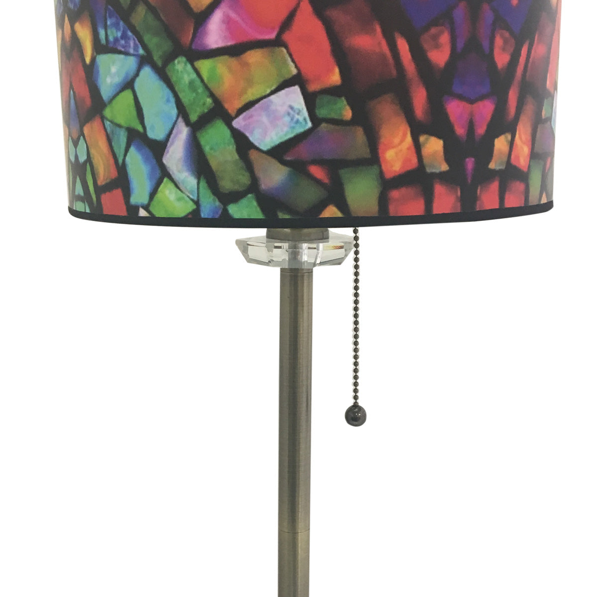 Royal Designs 28" Crystal and Antique Brass Buffet Lamp with Mosaic Stained Glass Design Hardback Lamp Shade